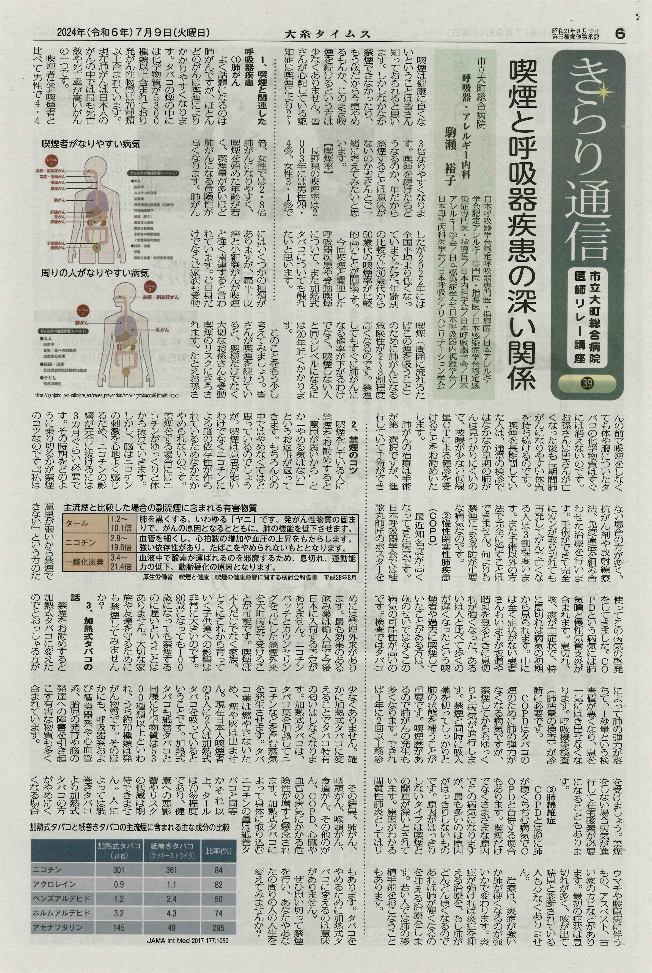 第39回きらり通信（大糸タイムス）（駒瀬Dr）R6.7.9.png